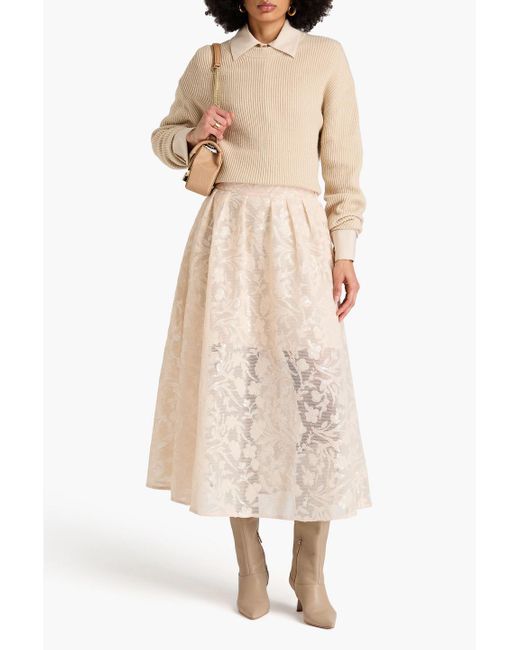 Maje Natural Sequined Mesh Midi Skirt