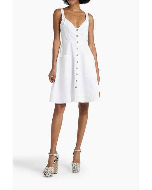 Saloni White Fara Cotton And Linen-blend Dress