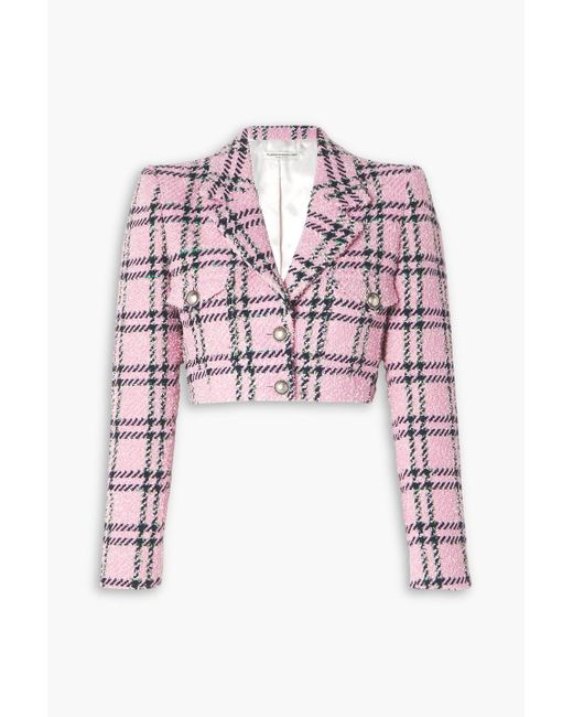 【Alessandra Rich】 Croppedチェックツイードジャケット Alessandra Rich Checked Tweed Cropped Jacket in Light Blue