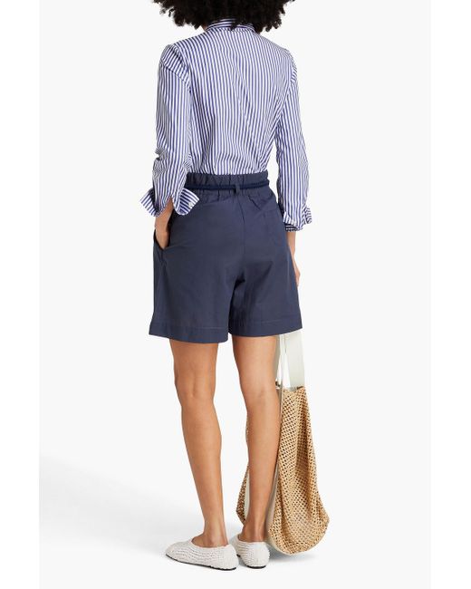 Emporio Armani Blue Belted Pleated Cotton-mousseline Shorts