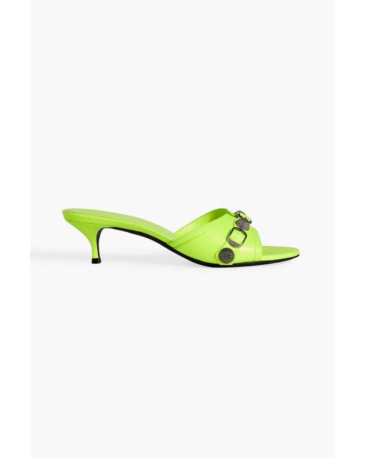 Balenciaga Green Cagole Embellished Neon Leather Mules