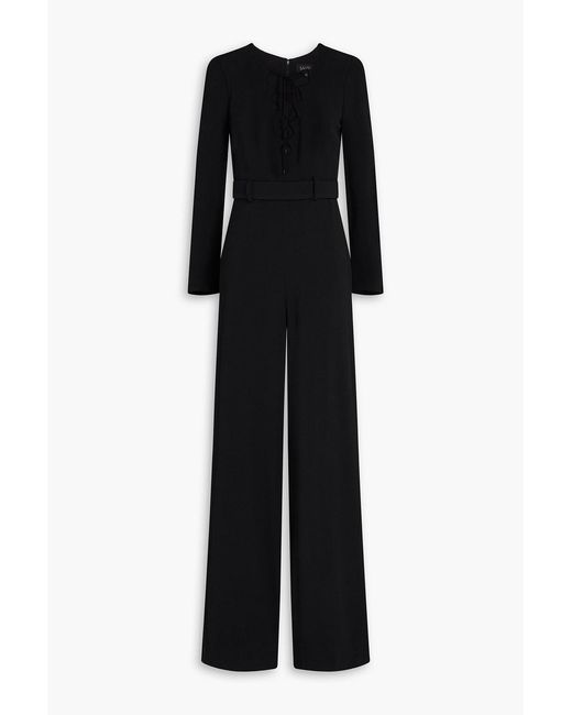 Saloni Black Lace-up Crepe Jumpsuit