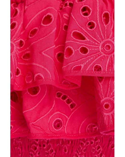 Charo Ruiz Red Clara Cropped Off-The-Shoulder Broderie Anglaise Cotton-Blend Top