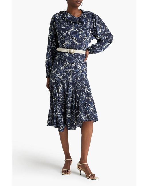 Isabel Marant Blue Tiphane Printed Silk Crepe De Chine Top