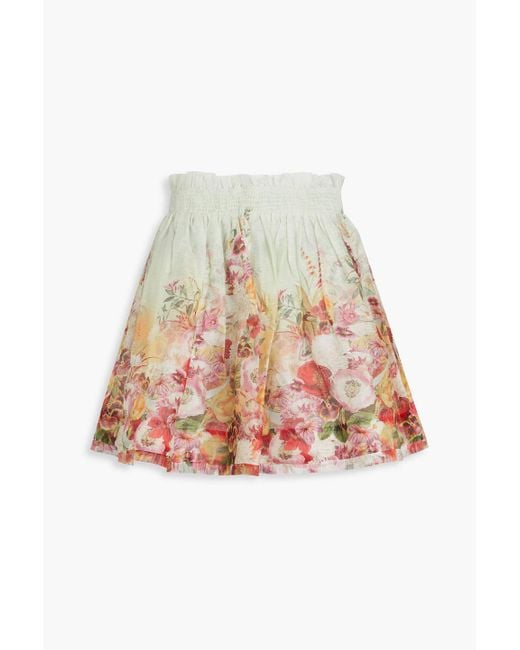 Zimmermann White Floral-print Linen And Silk-blend Organza Mini Skirt