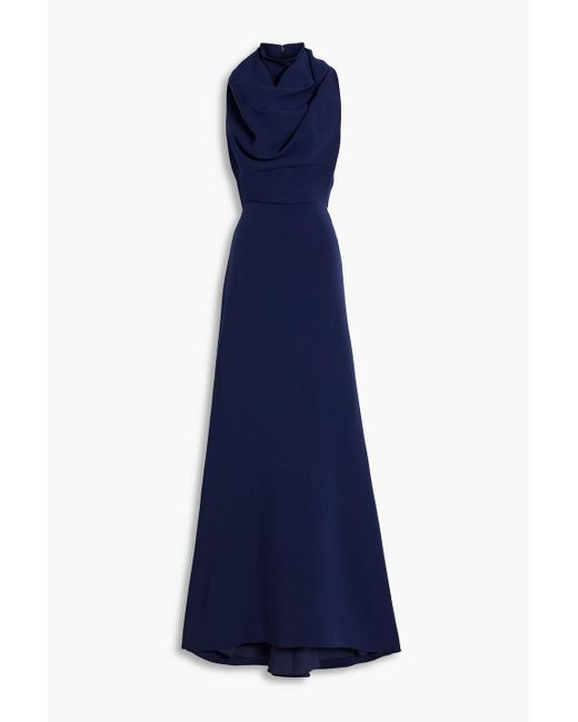 Badgley Mischka Blue Draped Crepe Gown