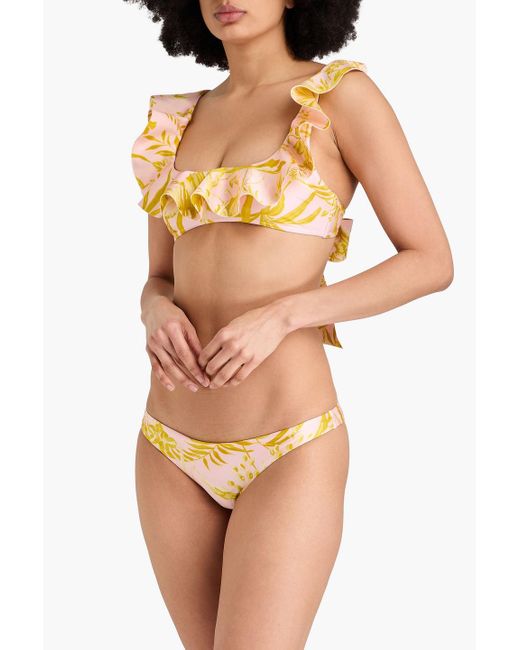 Zimmermann Metallic Ruffled Floral-Print Bikini