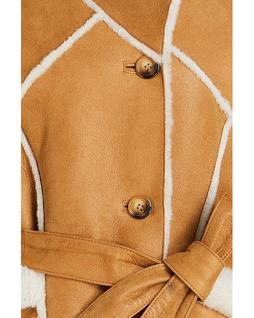 Maje Brown Belted Shearling Coat