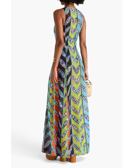 Emilio Pucci Blue Printed Mesh Maxi Dress