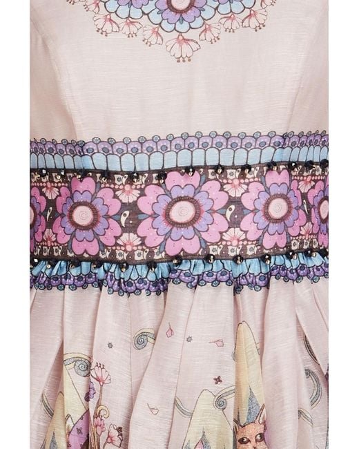 Zimmermann Purple Printed Linen And Silk-blend Mini Dress