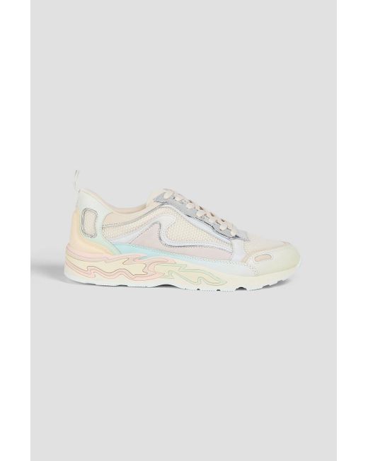 Sandro White Metallic Leather And Mesh Sneakers