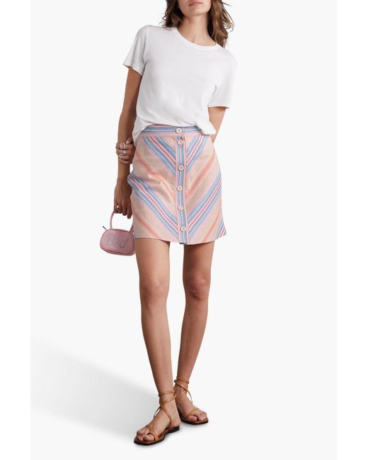 See By Chloé White Striped Cotton And Linen-blend Mini Skirt