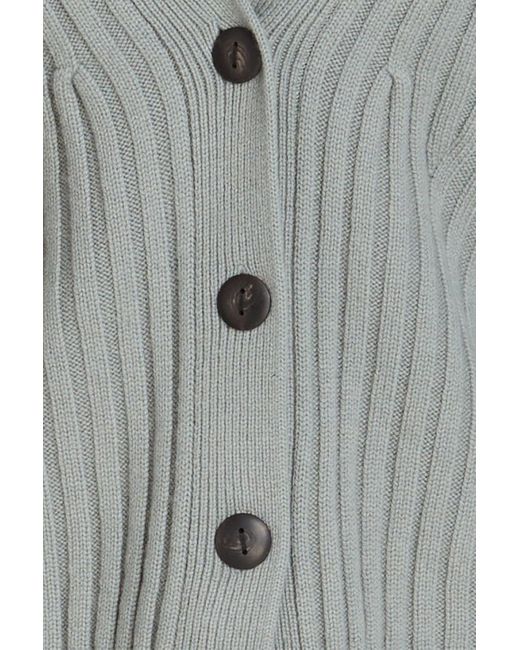 Vince Gray Ribbed Merino Wool And Cashmere-blend Cardigan
