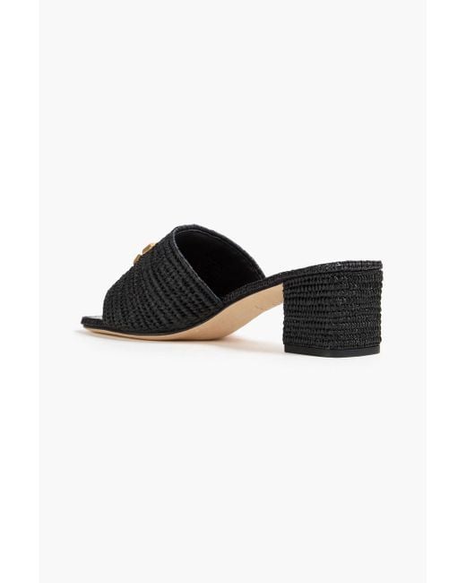 Tory Burch Black Eleanor Embellished Raffia Mules