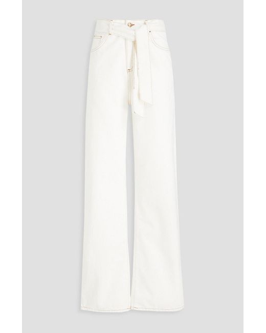 Ba&sh White Belted High-rise Wide-leg Jeans