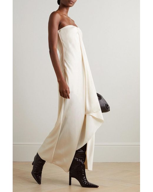 Brandon Maxwell White Adelaide Strapless Draped Satin-twill Maxi Dress