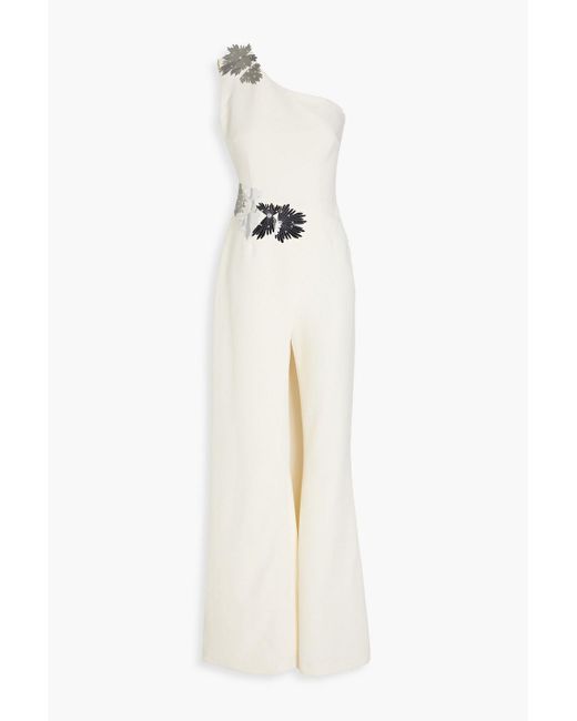 Safiyaa White Rhea jumpsuit aus crêpe mit asymmetrischer schulterpartie und verzierung