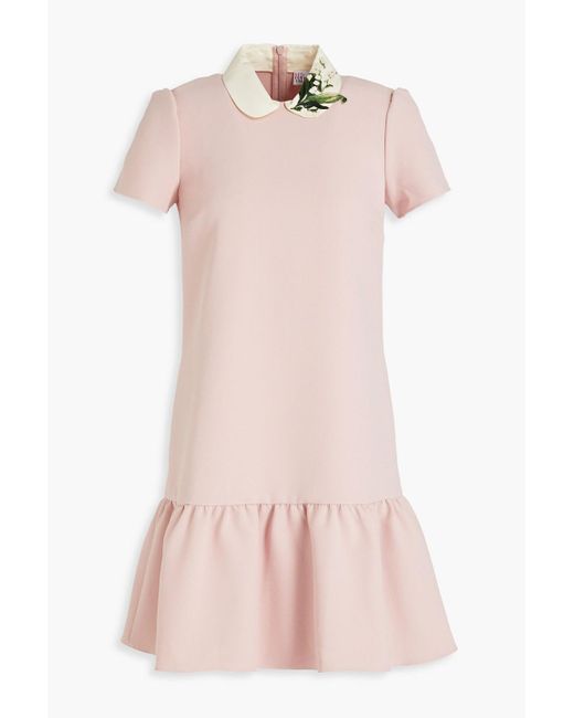 RED Valentino Pink Gathered Embroidered Crepe Mini Dress