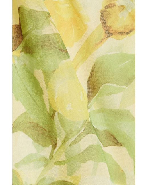 Mikael Aghal Yellow Ruffled Floral-Print Chiffon Blouse