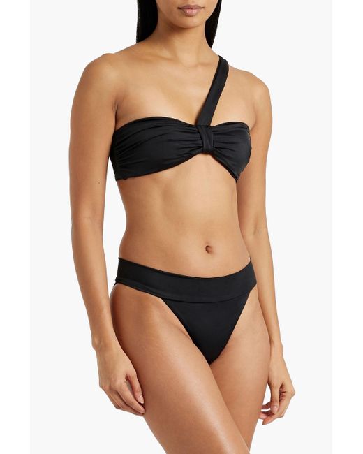 Onia Black Lauren One-shoulder Gathered Bikini Top