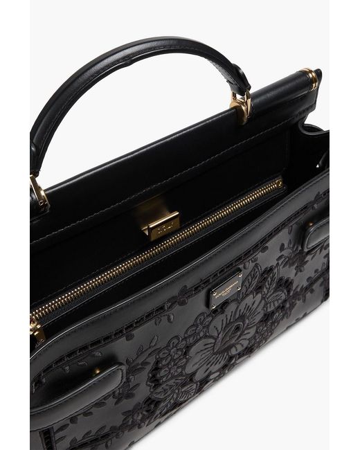 Dolce & Gabbana Black Sicily 62 Embroidered Leather Tote