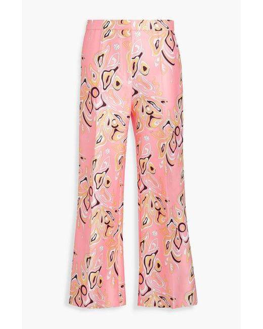 Emilio Pucci Pink Printed Cotton And Silk-blend Twill Flared Pants