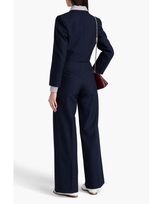 Sandro Blue Cropped Double-breasted Wool-blend Twill Blazer