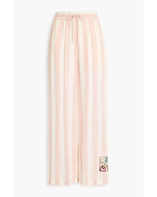 Zimmermann Pink Appliquéd Striped Gauze Wide-Leg Pants