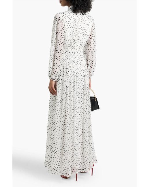 Mikael Aghal White Pleated Polka-Dot Georgette Maxi Dress