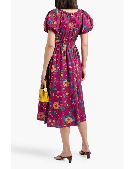 Ulla Johnson Purple Vika Printed Cotton-Poplin Midi Dress