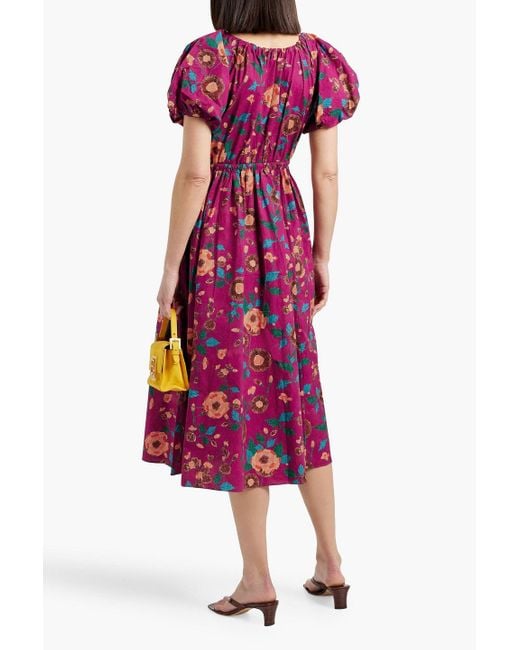 Ulla Johnson Purple Vika Printed Cotton-Poplin Midi Dress