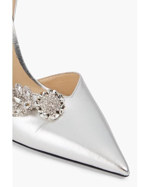 Jimmy Choo White Crystal--embellished Leather Pumps