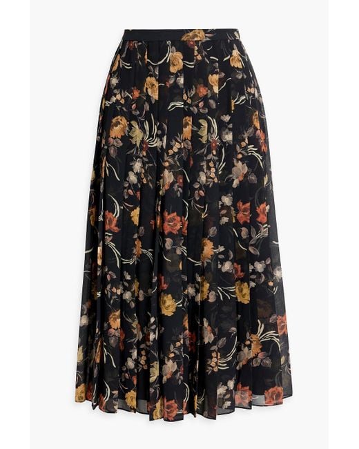 Mikael Aghal Black Floral-print Chiffon Midi Skirt