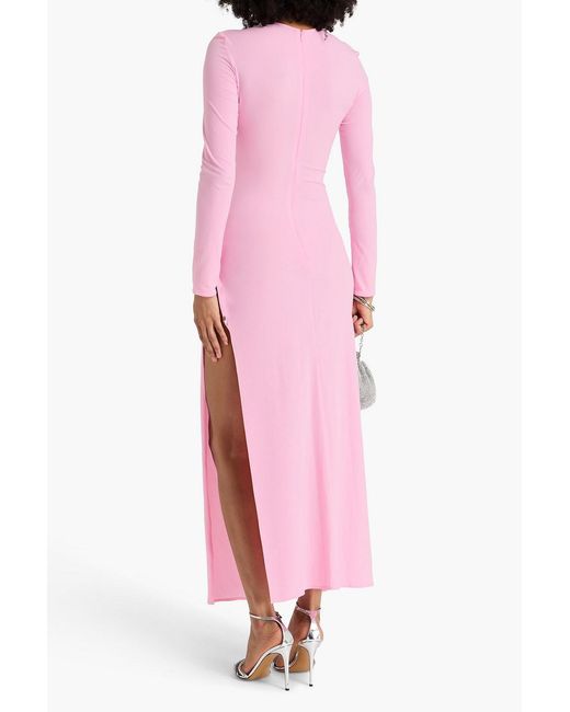 Magda Butrym Pink Floral-appliquéd Draped Jersey Maxi Dress
