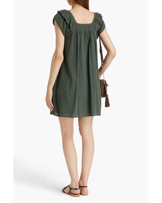 Ba&sh Pintucked Cotton-jacquard Mini Dress in Green | Lyst