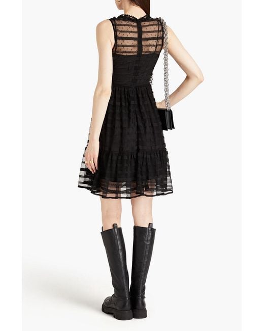 RED Valentino Black Macramé-trimmed Point D'esprit Mini Dress