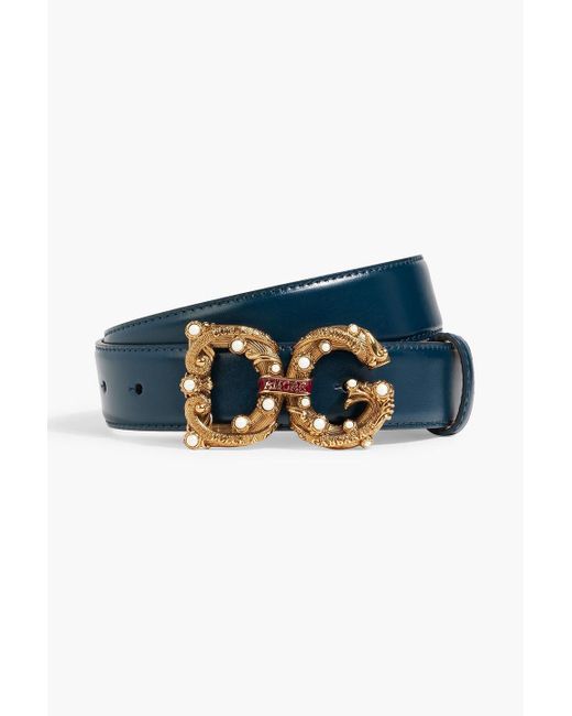 Dolce & Gabbana Blue Embellished Leather Belt