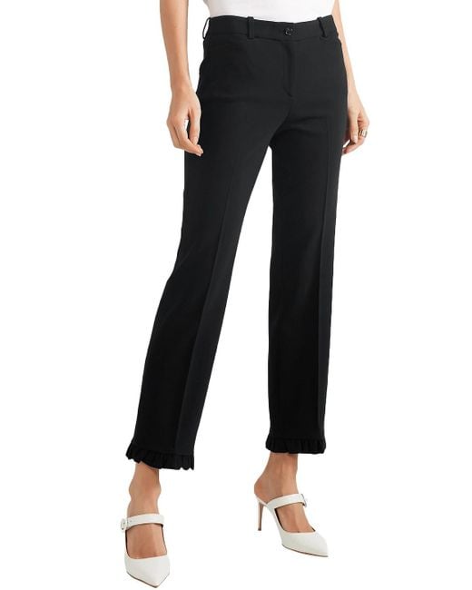 Michael Kors Black Ruffle-trimmed Wool-blend Crepe Straight-leg Pants