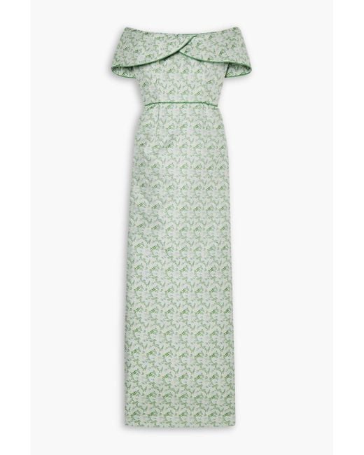 Markarian Green Eveline Off-the-shoulder Floral-brocade Gown