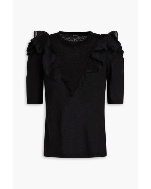 Zimmermann Black Ruffled Linen And Cotton-blend Jersey Top