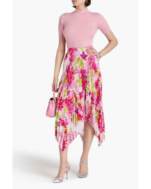 Versace White Pleated Printed Crepe De Chine Midi Skirt