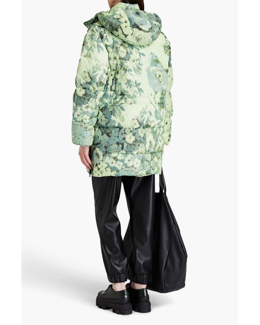Ganni Green Margarita Oversized Quilted Printed Shell Hooded Jacket