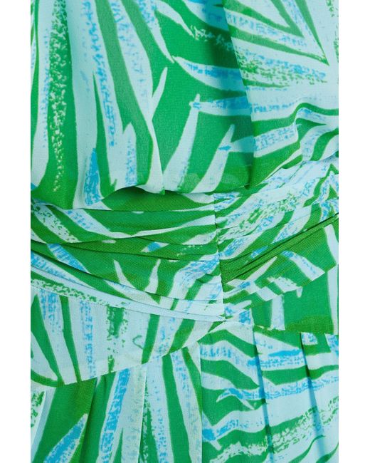 Diane von Furstenberg Green Menon Pleated Printed Chiffon Maxi Dress