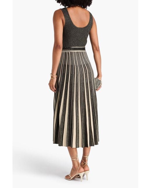 Zimmermann Black Metallic Striped Ribbed-Knit Midi Dress