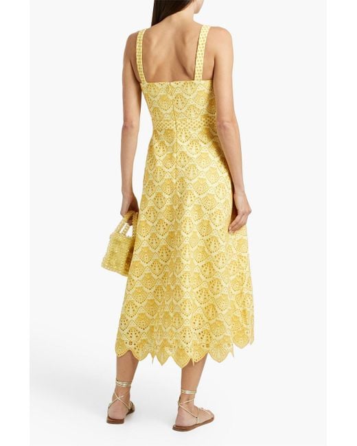 Saloni Yellow Aubrey Broderie Anglaise Cotton Midi Dress