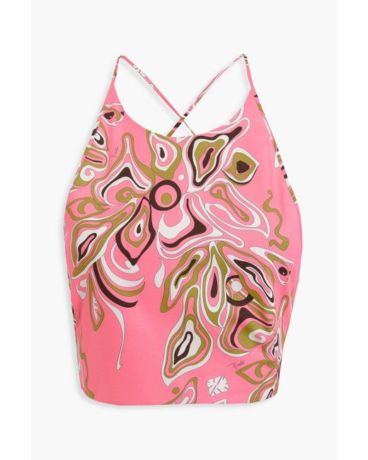 Emilio Pucci Pink Cropped neckholder-oberteil aus baumwolle mit print