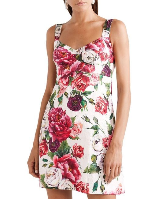 Dolce & Gabbana Red Floral-print Cotton-blend Cloqué Mini Dress
