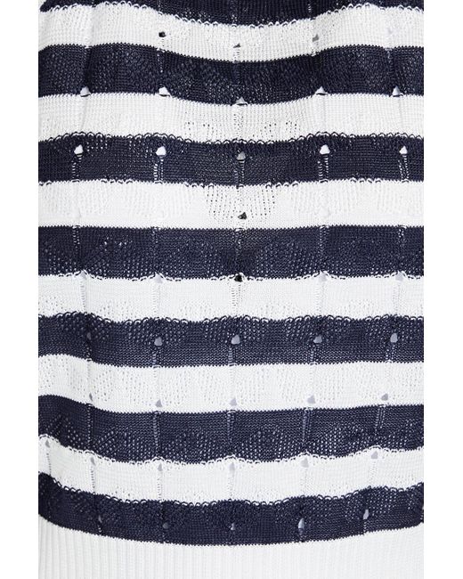 Veronica Beard Blue Dera Striped Pointelle-knit Top