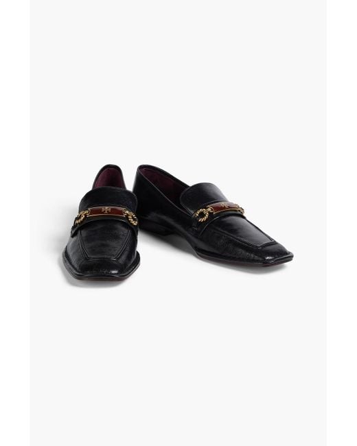 Tory Burch Black Perrine Embellished Leather Loafers