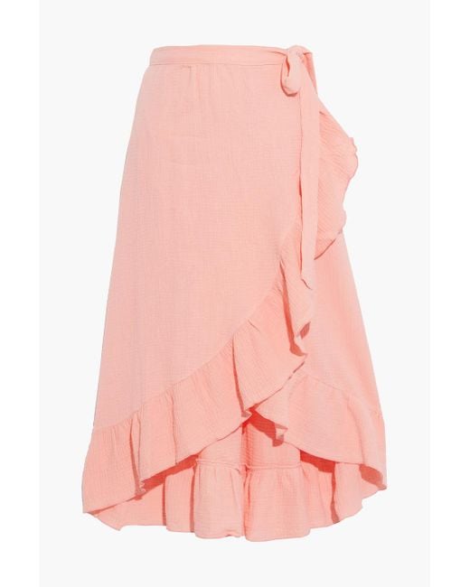 Eberjey Pink Nomad Roxanna Ruffled Crinkled-cotton Wrap Skirt